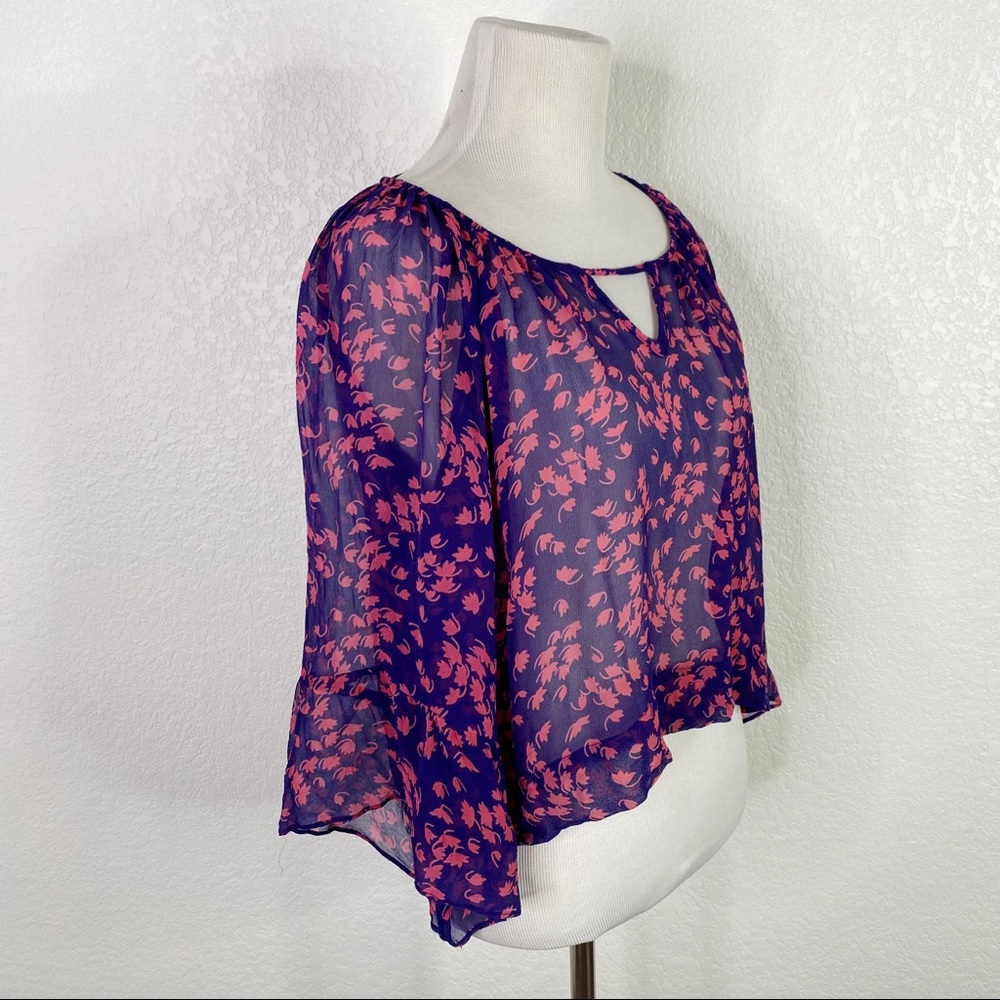 Wendy Katlen Blue Pink Floral Silk Sheer Blouse - Picture 3 of 12